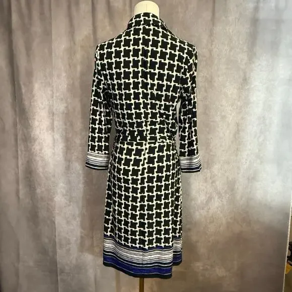 Laundry by Shelli Segal Size 2  Black & White blue bow Geometric Print Dress - Picture 10 of 12